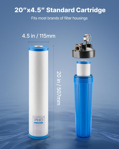 Whole House Water Filter Replacement Cartridge, 4.5"x20"(11x51cm) Polyphosphate Scale Inhibitor Filter for Whole Home Filtration System, Reduce Chlorine, Taste, Odor, Prevent Corrosion