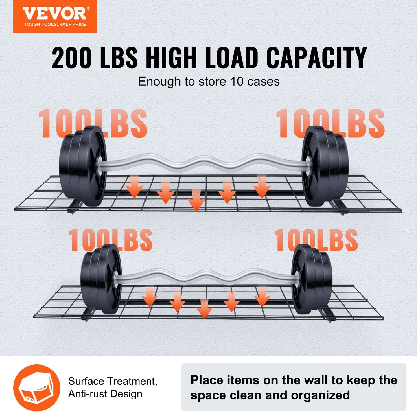 Garage Storage Shelving, 2 Pack, 4 x 1 ft Heavy Duty Garage Shelves Wall Mounted, 400 lbs Load Capacity(Total) Garage Storage Rack Floating Shelves, Suitable for Shop, Shed, Garage Storage