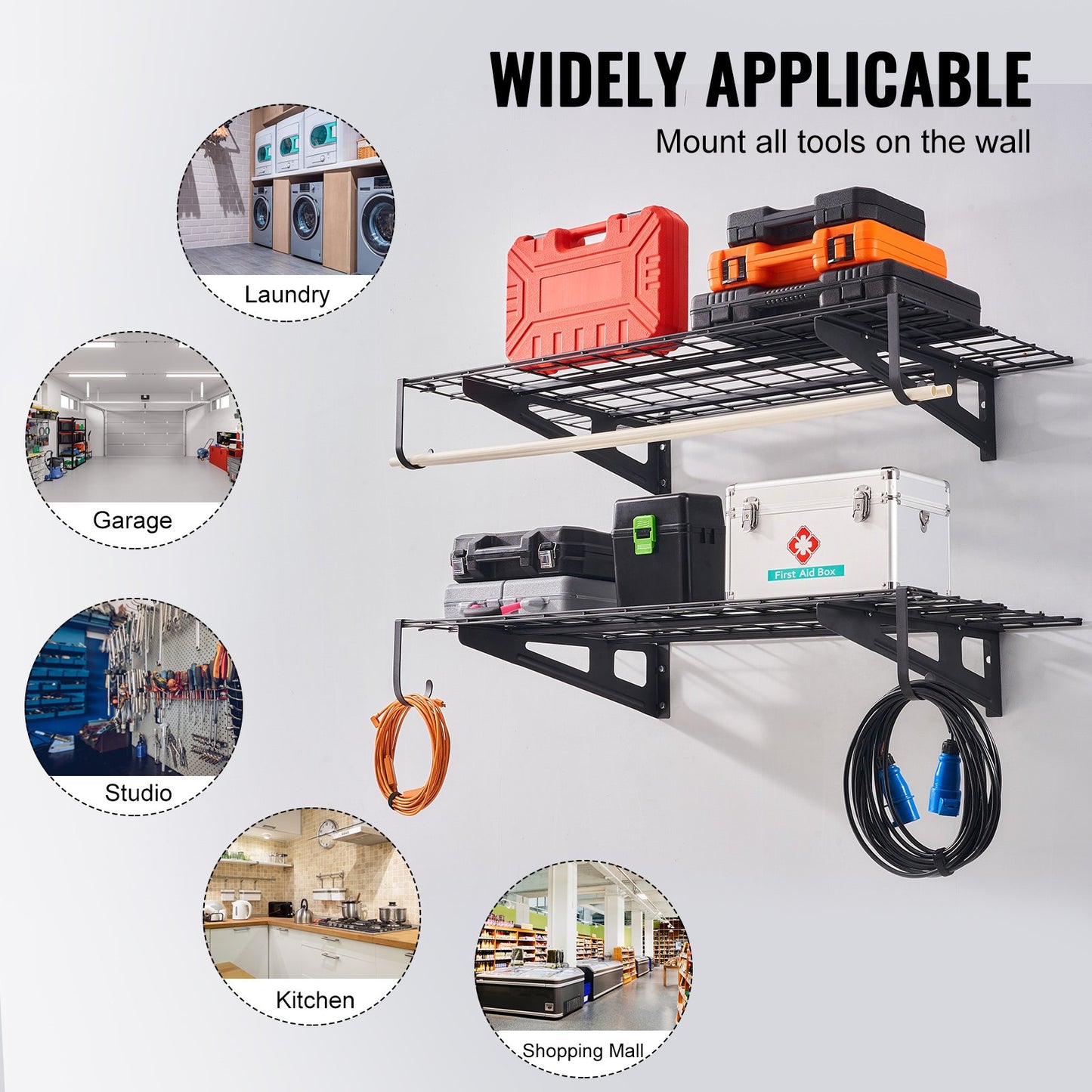 Garage Storage Shelving, 2 Pack, 4 x 2 ft Heavy Duty Garage Shelves Wall Mounted, 500 lbs Load Capacity(Total) Garage Storage Rack Floating Shelves, Suitable for Shop, Shed, Garage Storage