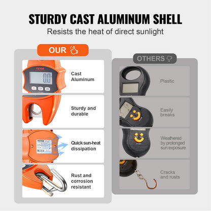 Digital Crane Scale, 880 lbs/400 kg, Industrial Heavy Duty Hanging Scale with Cast Aluminum Case & LCD Screen, Handheld Mini Crane with Hooks for Farm, Hunting, Fishing, Outdoor, Garage (Orange)
