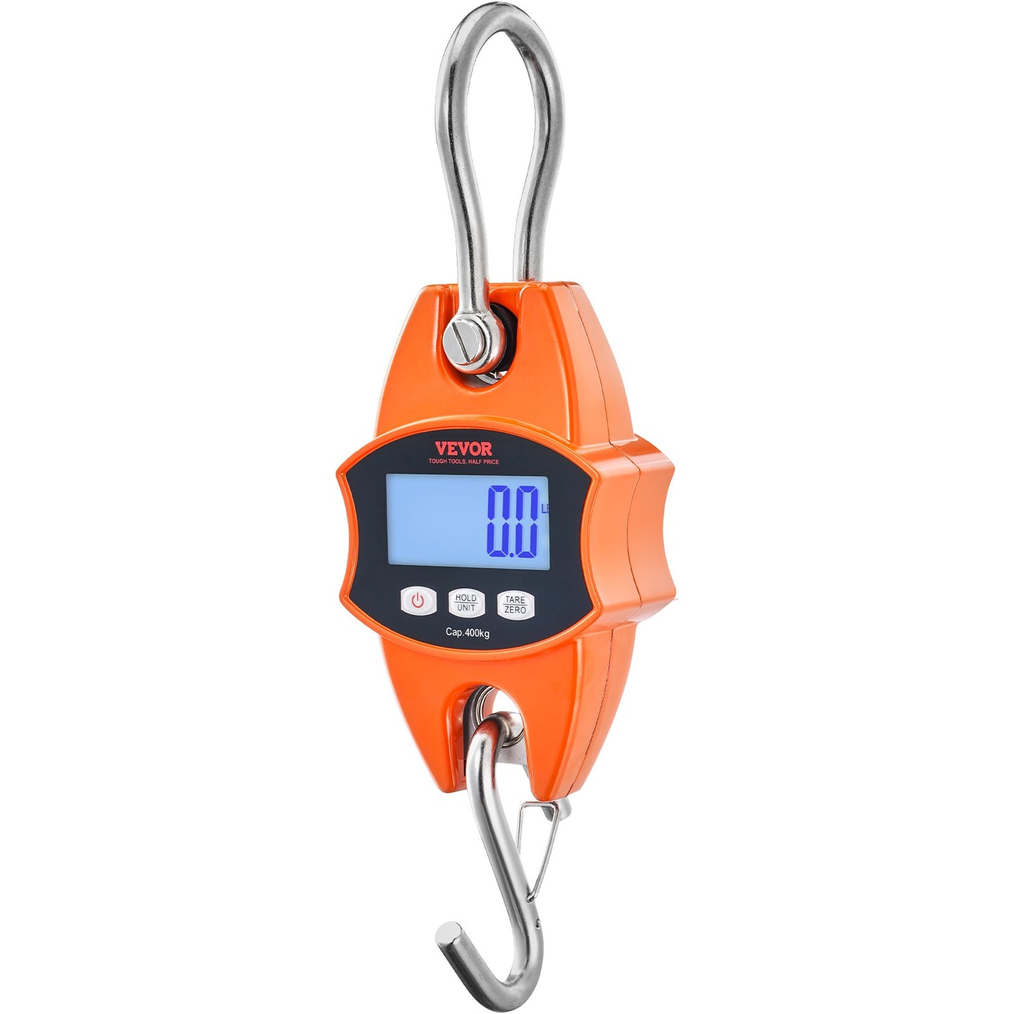Digital Crane Scale, 880 lbs/400 kg, Industrial Heavy Duty Hanging Scale with Cast Aluminum Case & LCD Screen, Handheld Mini Crane with Hooks for Farm, Hunting, Fishing, Outdoor, Garage (Orange)
