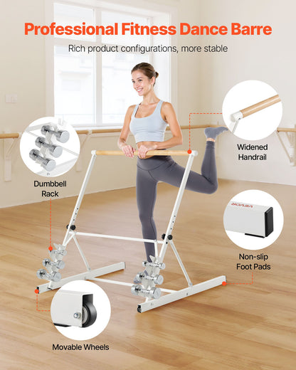 Ballet Barre, Freestanding Portable Barre Bar, Home Fitness Exercise Equipment for Abs, Arms, Strength, and Cardio, Easy to Store Foldable Stretching Dance Bars, 4 Level Height Adjustable
