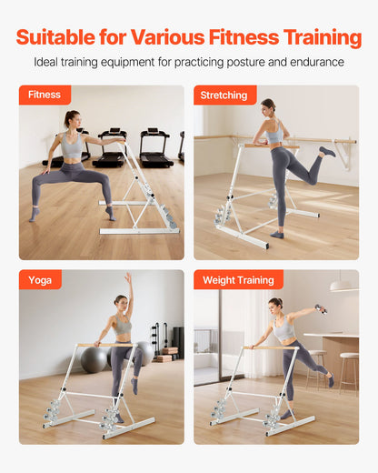Ballet Barre, Freestanding Portable Barre Bar, Home Fitness Exercise Equipment for Abs, Arms, Strength, and Cardio, Easy to Store Foldable Stretching Dance Bars, 4 Level Height Adjustable