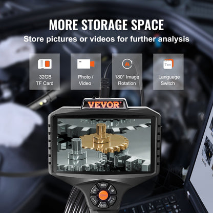 Triple Lens Inspection Camera with Light, 12.7cm IPS Screen Industrial Borescope, 8X Zoom 1080P HD Split Screen, 10 LED Lights Scope Camera for Automotive, Plumbing (5m)