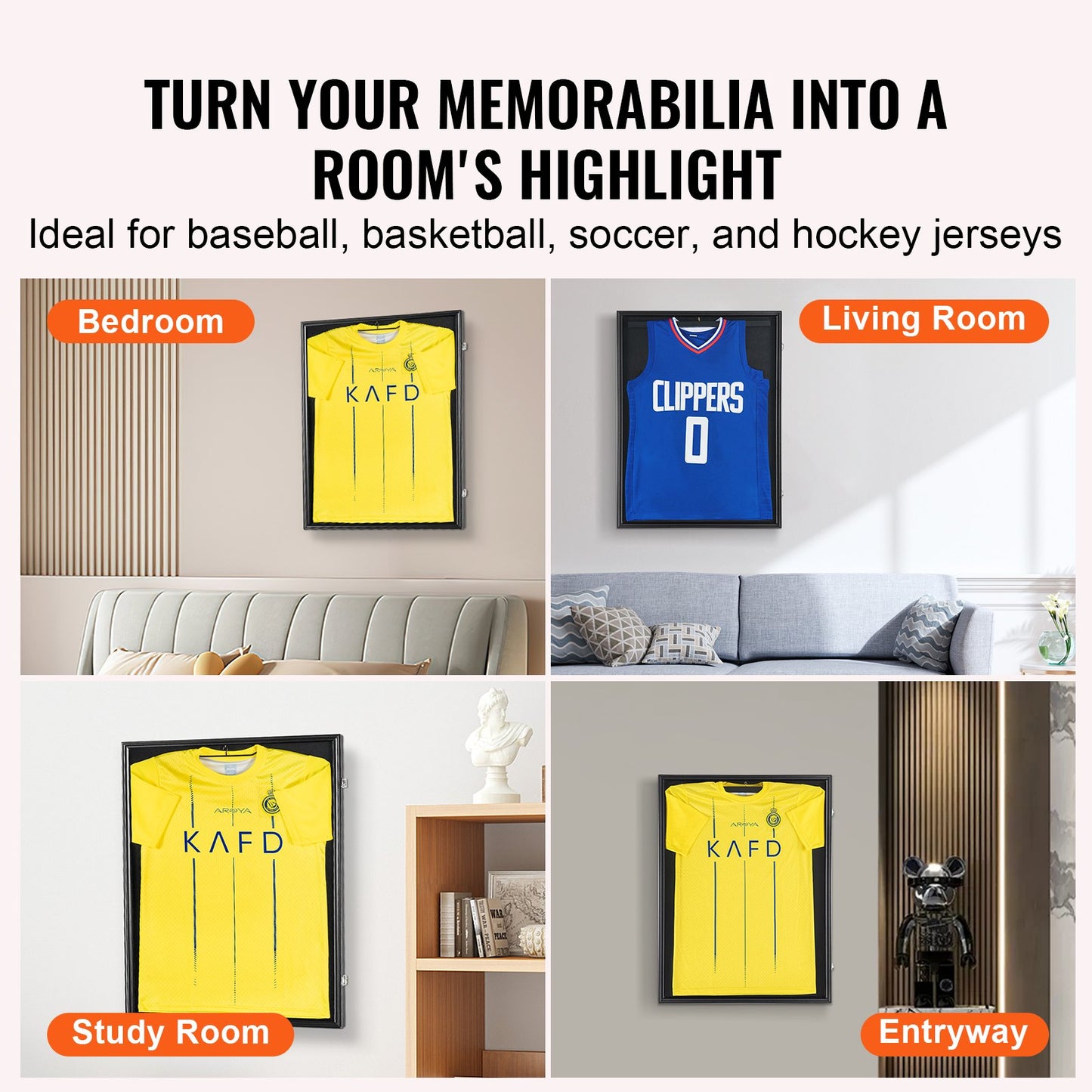 Trikot-Präsentationsrahmen, 61 x 81,3 x 3,8 cm (24 x 32 x 1,5 Zoll), große abschließbare Sporttrikot-Schattenbox mit 98 % UV-Schutz durch Polycarbonatglas und Kleiderbügeln, für Baseball-, Basketball-, Football- und Hockeytrikots und -uniformen, Schwarz