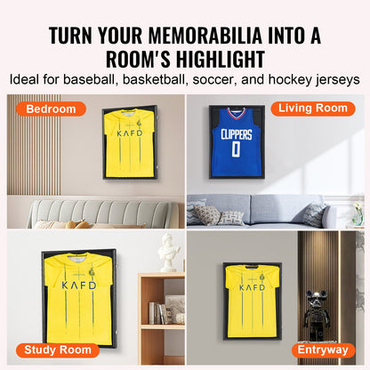 Trikot-Präsentationsrahmen, 61 x 81,3 x 3,8 cm (24 x 32 x 1,5 Zoll), große abschließbare Sporttrikot-Schattenbox mit 98 % UV-Schutz durch Polycarbonatglas und Kleiderbügeln, für Baseball-, Basketball-, Football- und Hockeytrikots und -uniformen, Schwarz