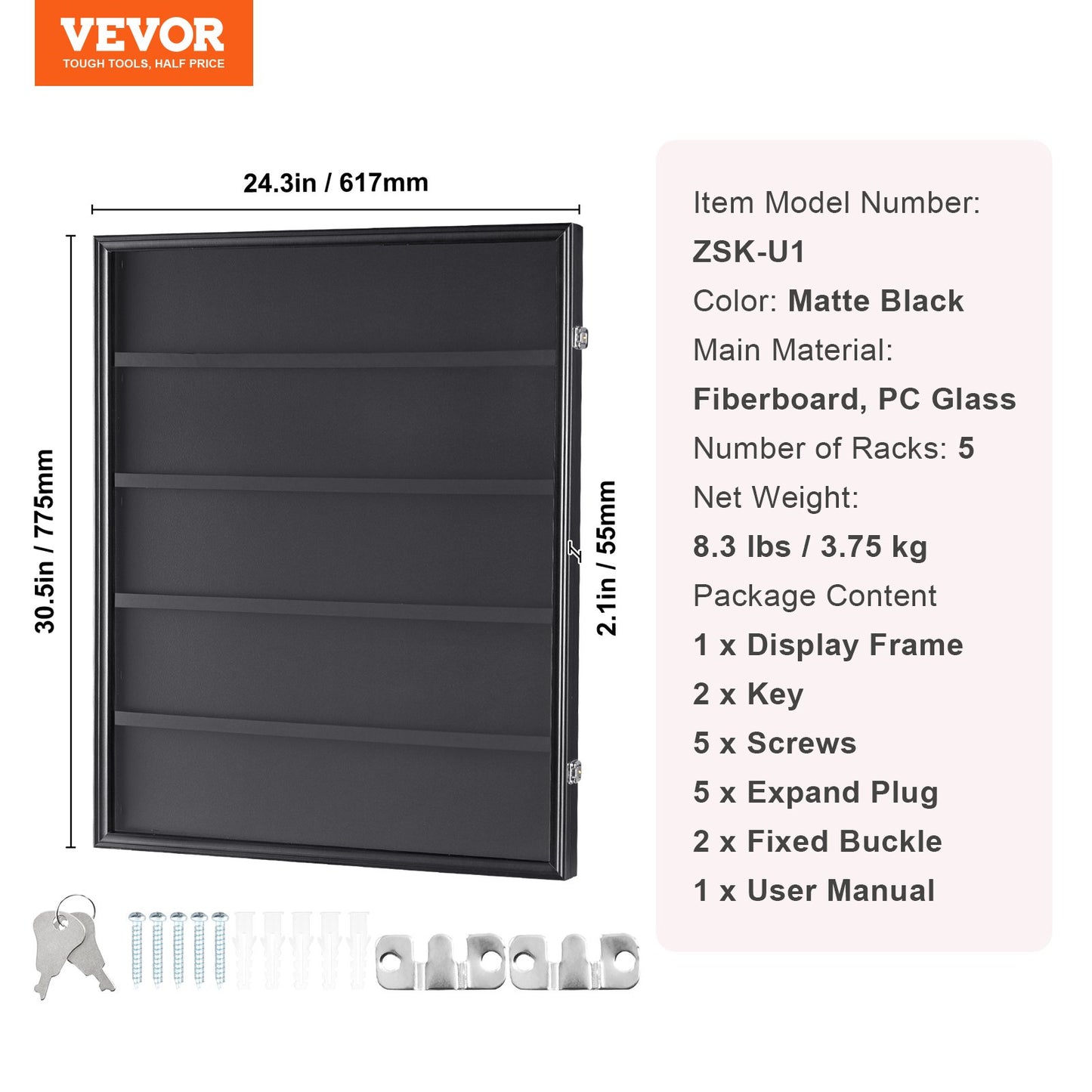 Vitrine für 35 bewertete Sportkarten, 61,7 x 77,5 x 5,3 cm (24,3 x 30,5 x 2,1 Zoll), Baseballkarten-Displayrahmen mit 98 % UV-Schutz durch klares PC-Glas, abschließbarer Wandschrank für Sammelkarten aus den Bereichen Fußball, Basketball und Hockey