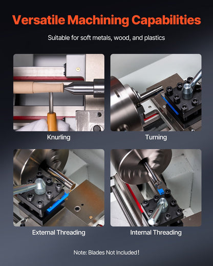 Metalldrehmaschine, 220 x 450 mm (8,7 x 18 Zoll), Präzisions-Tischdrehmaschine mit automatischem Vorschub, variabler Drehzahl von 0–2500 U/min, 1250-W-Bürstenlosmotor, für die Bearbeitung von Präzisionsteilen aus Weichmetallen, Holz und Kunststoffen