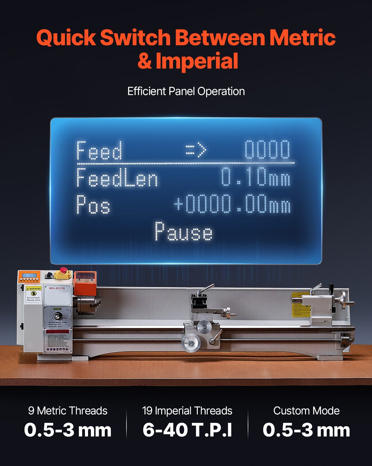 Metalldrehmaschine, 220 x 1000 mm (8,7 x 39 Zoll), Präzisions-Tischdrehmaschine mit automatischem Vorschub, variabler Drehzahl von 0–2500 U/min, 1250-W-Bürstenlosmotor, für die Bearbeitung von Präzisionsteilen aus Weichmetallen, Holz und Kunststoffen