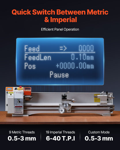 Metalldrehmaschine, 220 x 1000 mm (8,7 x 39 Zoll), Präzisions-Tischdrehmaschine mit automatischem Vorschub, variabler Drehzahl von 0–2500 U/min, 1250-W-Bürstenlosmotor, für die Bearbeitung von Präzisionsteilen aus Weichmetallen, Holz und Kunststoffen