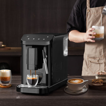 Automatische Espressomaschine, 20-Bar-Kaffeevollautomat mit Milchaufschäumdüse, integriertem Mahlwerk und 15 Mahlgradeinstellungen, professionelle Espressomaschine mit 1,5-Liter-Wassertank