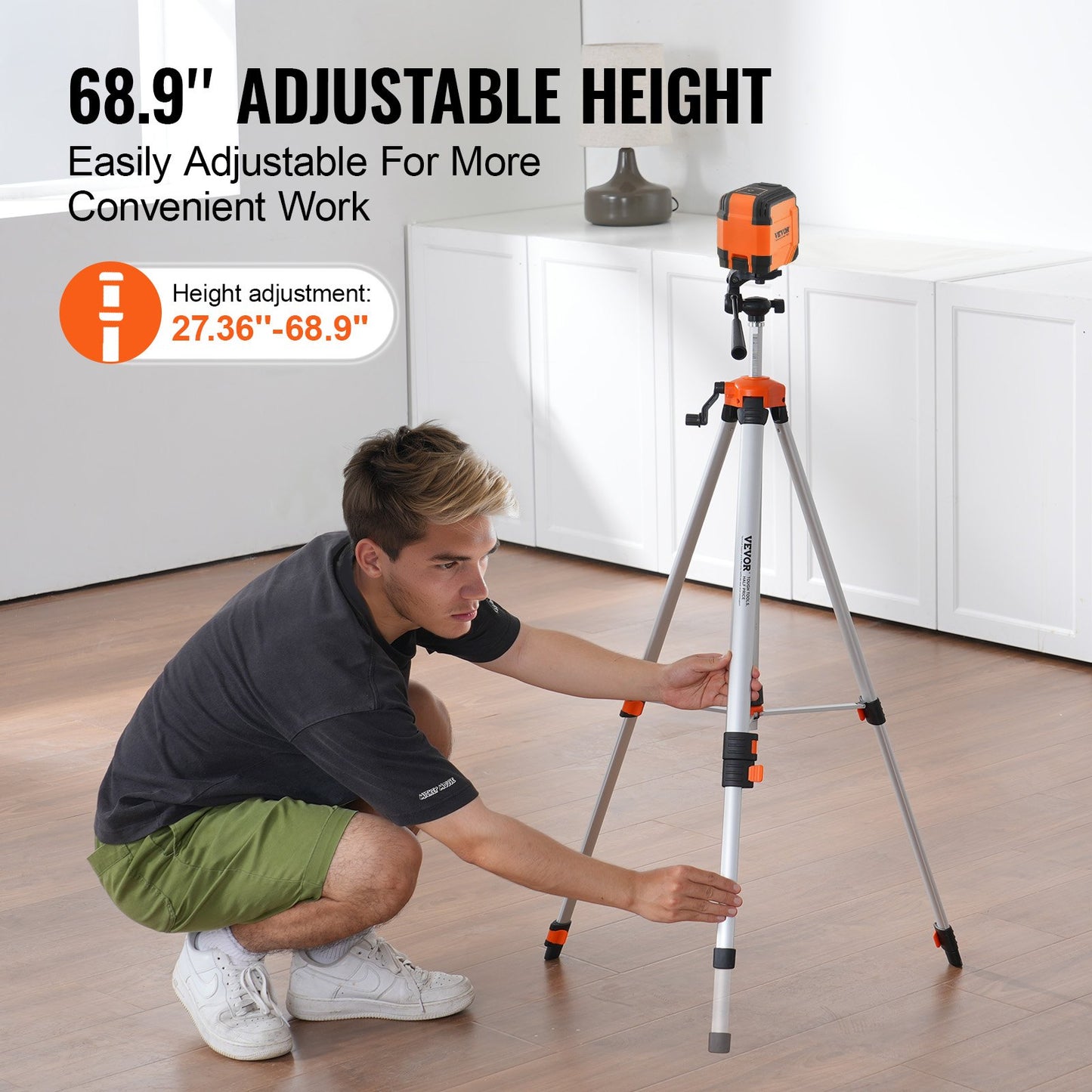 Laser Level Tripod, ¼ x 20 Thread Mount, 27.36-68.11 inch Height Adjustment with Integrated Level Bubble Lightweight Laser Scanner Stand, Retractable Legs Aluminum Tripod for Stable Measurement