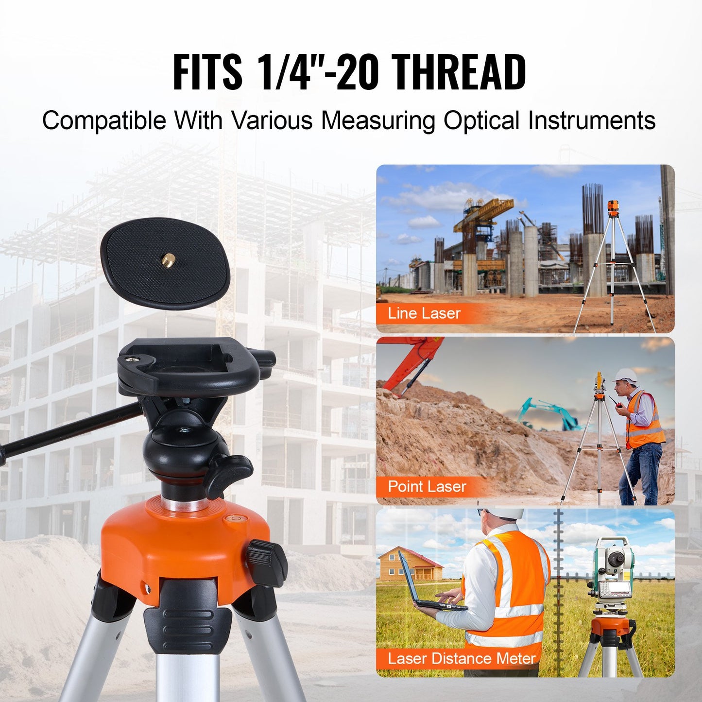 Laser Level Tripod, ¼ x 20 Thread Mount, 27.36-68.11 inch Height Adjustment with Integrated Level Bubble Lightweight Laser Scanner Stand, Retractable Legs Aluminum Tripod for Stable Measurement
