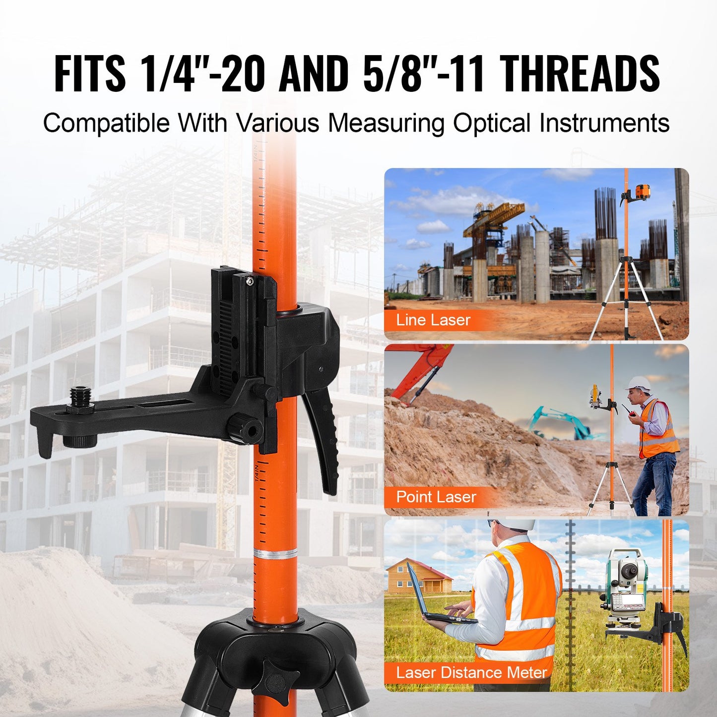 Laser Level Tripod 10.2 cm-20 & 20.3 cm-11 Thread 1040-3400 mm Height Adjust