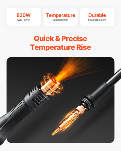 2-in-1 Heißluft-Löt- und Reparaturstation, 820 W, Digitalanzeige, 5-V-USB-Ladeanschluss, einstellbare Temperatur und Luftmenge, 3 Heißluftdüsen, 5 Lötspitzen