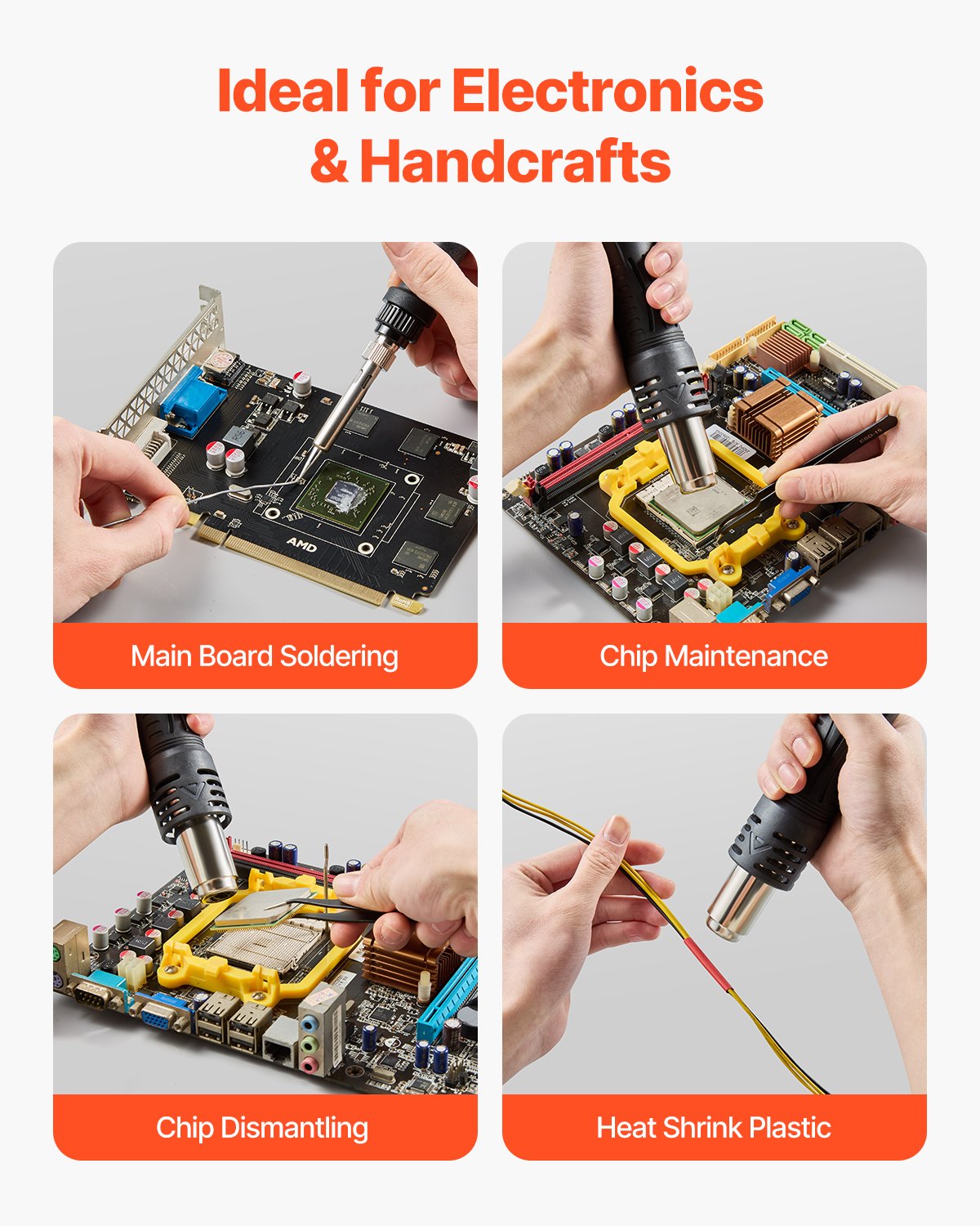 2-in-1 Heißluft-Löt- und Reparaturstation, 820 W, Digitalanzeige, 5-V-USB-Ladeanschluss, einstellbare Temperatur und Luftmenge, 3 Heißluftdüsen, 5 Lötspitzen
