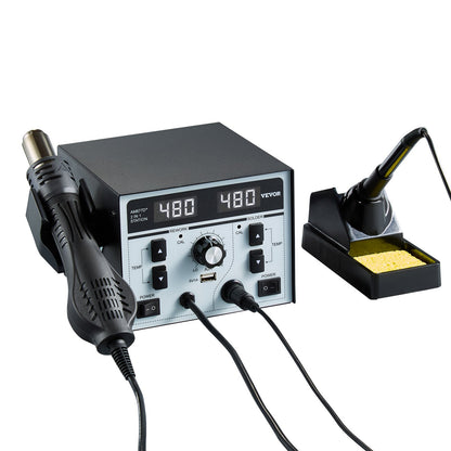 2-in-1 Heißluft-Löt- und Reparaturstation, 820 W, Digitalanzeige, 5-V-USB-Ladeanschluss, einstellbare Temperatur und Luftmenge, 3 Heißluftdüsen, 5 Lötspitzen