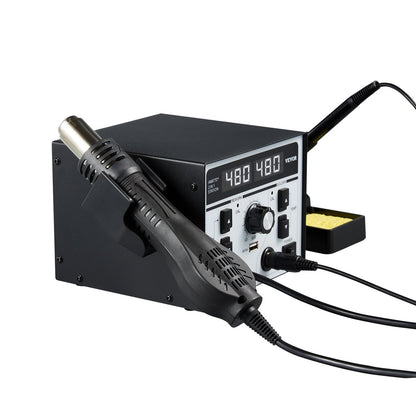 2-in-1 Heißluft-Löt- und Reparaturstation, 820 W, Digitalanzeige, 5-V-USB-Ladeanschluss, einstellbare Temperatur und Luftmenge, 3 Heißluftdüsen, 5 Lötspitzen