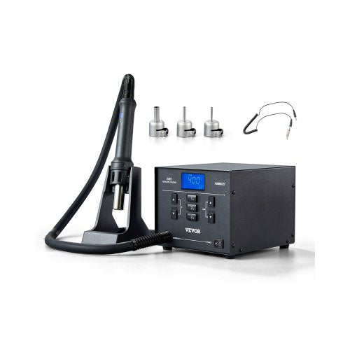 Heißluft-Reparaturstation, 1000-W-Digital-SMD-Reparaturstation, Heißluftpistole (100–400 °C) mit 99-stufig einstellbarem Luftstrom, 3 voreingestellten Kanälen und 3 Heißluftdüsen für die Chip-Demontage und Elektronikreparatur