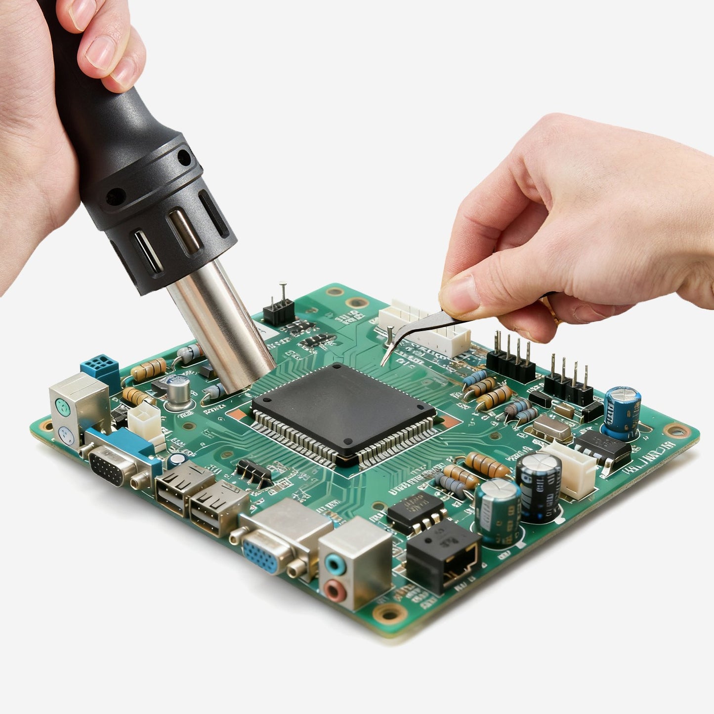 Hot Air Rework Station, 1000W Digital SMD Rework Station, 212℉-896℉ Hot Air Gun with 99-Level Adjustable Airflow, 3 Pre-Set Channels & 3 Hot Air Nozzles for Chip Dismantling, Electronics Repair