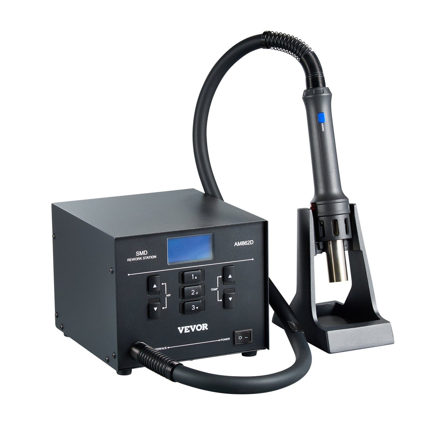 Hot Air Rework Station, 1000W Digital SMD Rework Station, 212℉-896℉ Hot Air Gun with 99-Level Adjustable Airflow, 3 Pre-Set Channels & 3 Hot Air Nozzles for Chip Dismantling, Electronics Repair