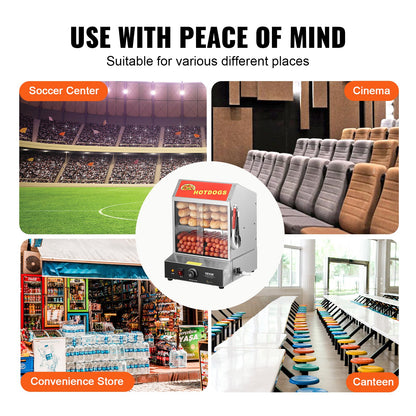 Hot Dog Steamer, 27L, 2-Tier Hot Dog Hut Steamer, 30℃~85℃ Temperature Control, Electric Bun Warmer with Tempered Glass Slide Doors Partition Plate Tong, Stainless Steel, for Hot Dogs & Buns