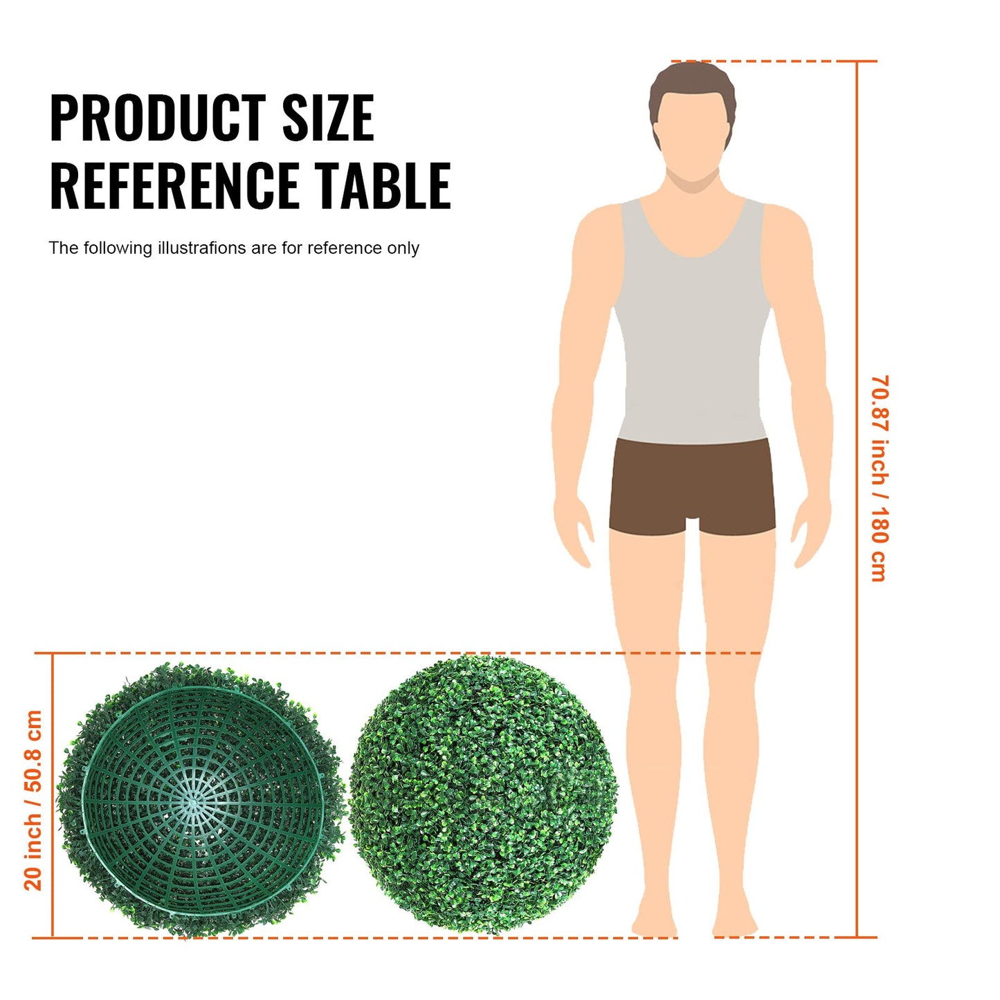 Künstliche Buchsbaumkugeln, 50,8 cm hoch (2 Stück), kugelförmig, ganzjährig grün, dekorative Pflanzenkugeln für Garten, Balkon, Terrasse, Hochzeit und als Wohndekoration