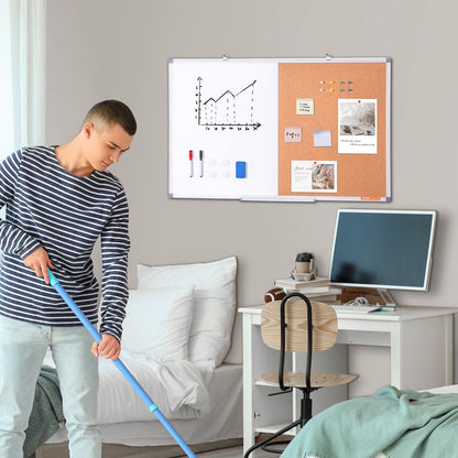 36"x 24" Whiteboard & Cork Board Combo with Aluminum Frame – 2-in-1 Magnetic Dry Erase Bulletin Board for Wall Mount – Ideal for School, Home, Office