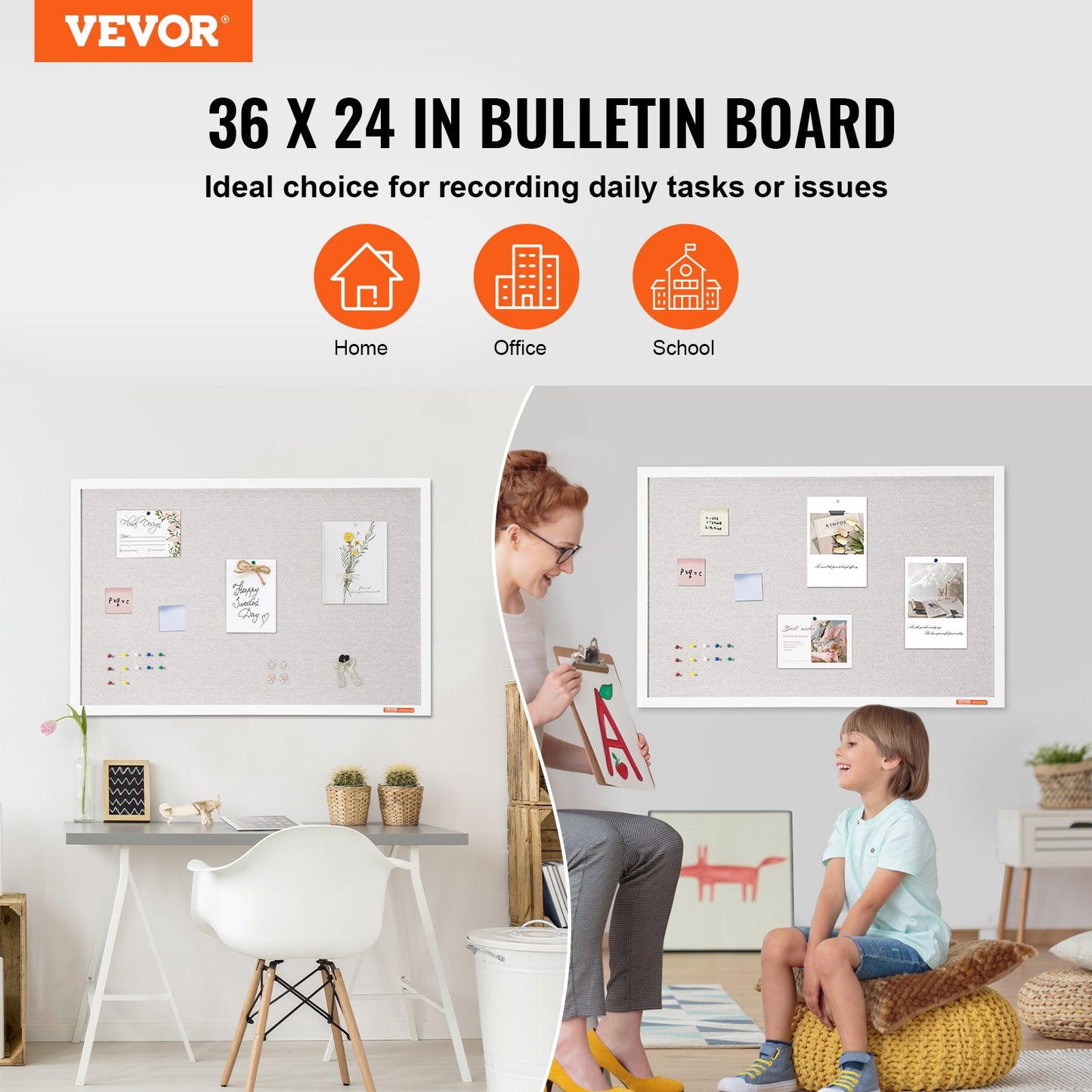 36"x24" White Cork Board with Linen Surface – Stylish Wall-Mounted Bulletin Board for Home, School, Office – Elegant & Functional Noticeboard