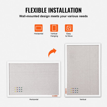 36"x24" White Cork Board with Linen Surface – Stylish Wall-Mounted Bulletin Board for Home, School, Office – Elegant & Functional Noticeboard