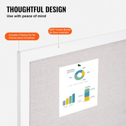 36"x24" White Cork Board with Linen Surface – Stylish Wall-Mounted Bulletin Board for Home, School, Office – Elegant & Functional Noticeboard