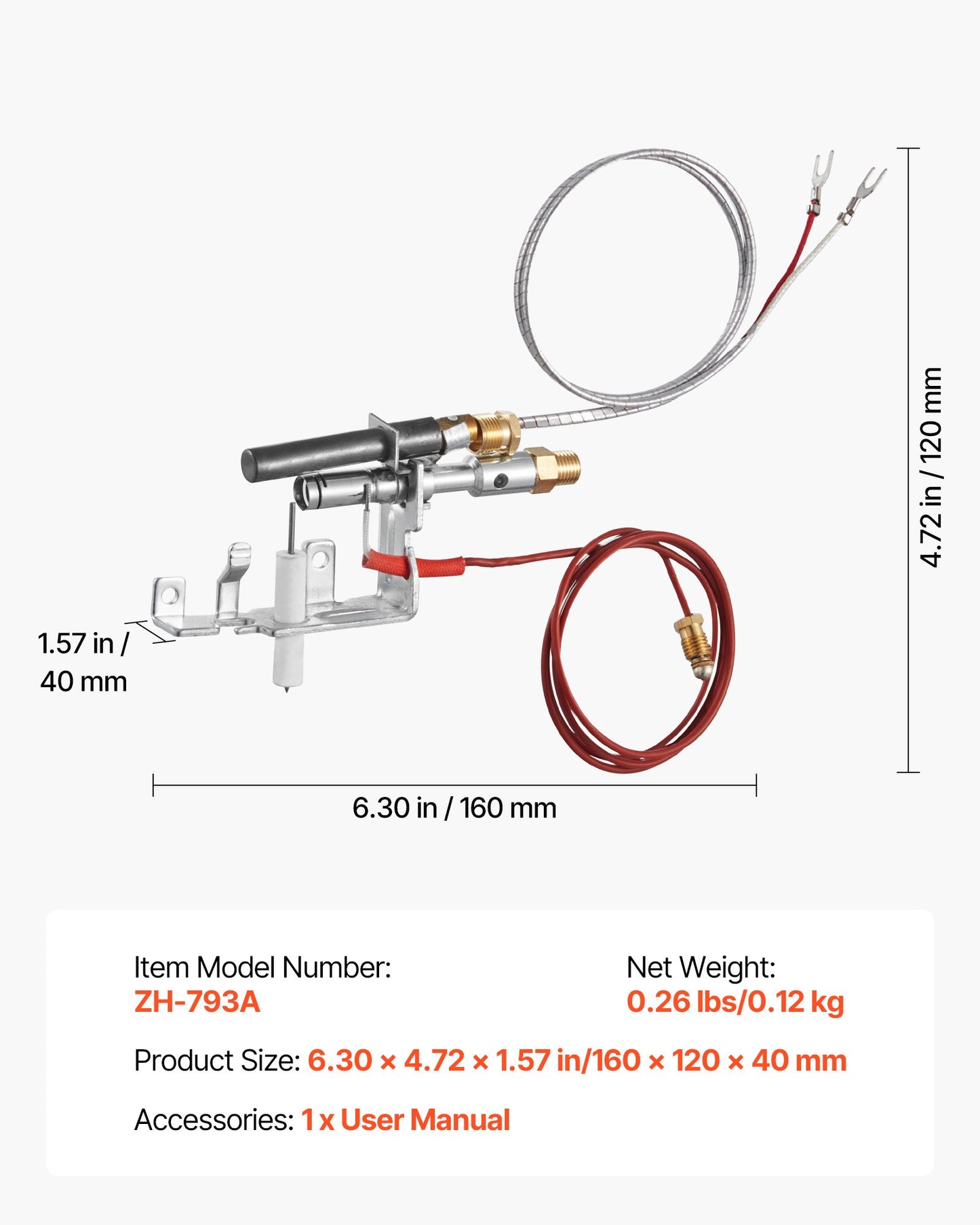 Gas Pilot Assembly, OE 14D0477, LPG8404, SRV14D0477 Fireplace Gas Pilot Assembly Kit, LPG Ignition Replacement, Compatible with Lexington Forge, Majestic, Martin, Monessen Models