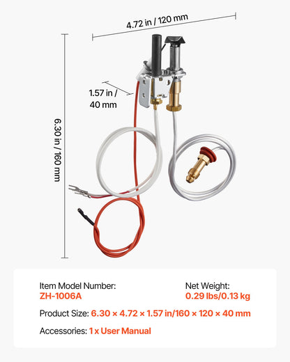 Gaspilot-Baugruppe, OE 446-512A, HSRV 446-512A, SRV 446-512A Kamin-Gaspilot-Bausatz, Ersatz für Erdgaszündung, kompatibel mit Heat &amp; Glo, Heatilator, Lennox, Regency Modellen