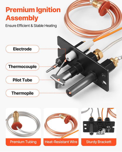 Gas Pilot Assembly, OE 485-510A,4021-736,2103-010 Fireplace Gas Pilot Assembly Kit, Natural Gas Ignition Replacement, Compatible with Quadra-Fire, Heat & Glo, Heatilator Models,Black