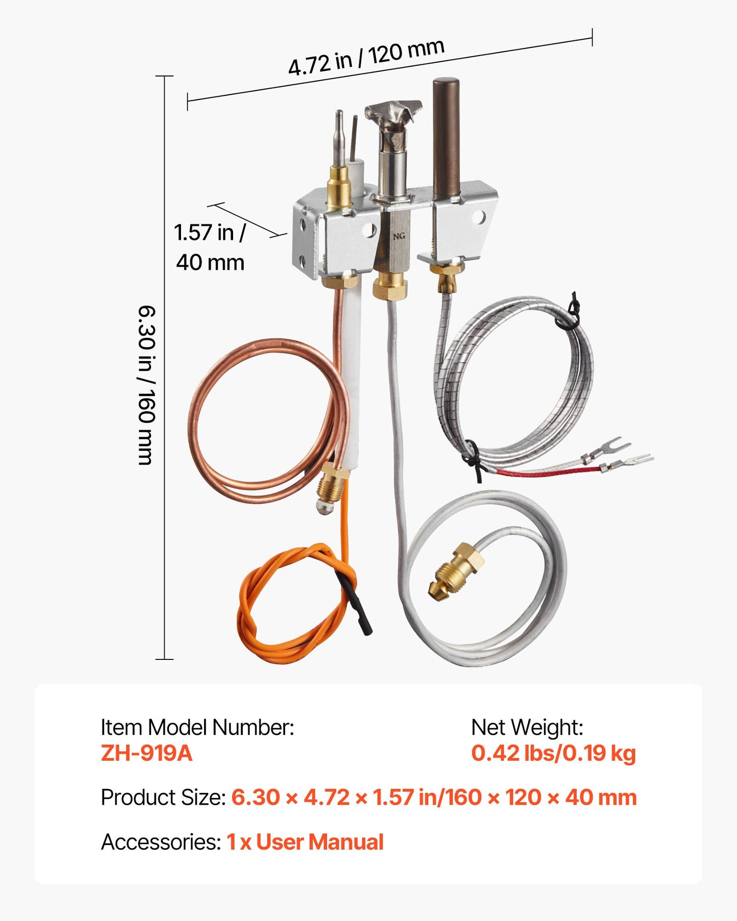Gaspilot-Baugruppe, OE 4021-732, 25660 Gaspilot-Baugruppe für Kamine, Ersatz für Erdgaszündung mit Pilotrohr, Thermoelement, Thermosäule, Kabeln, kompatibel mit Heatilator-Modellen