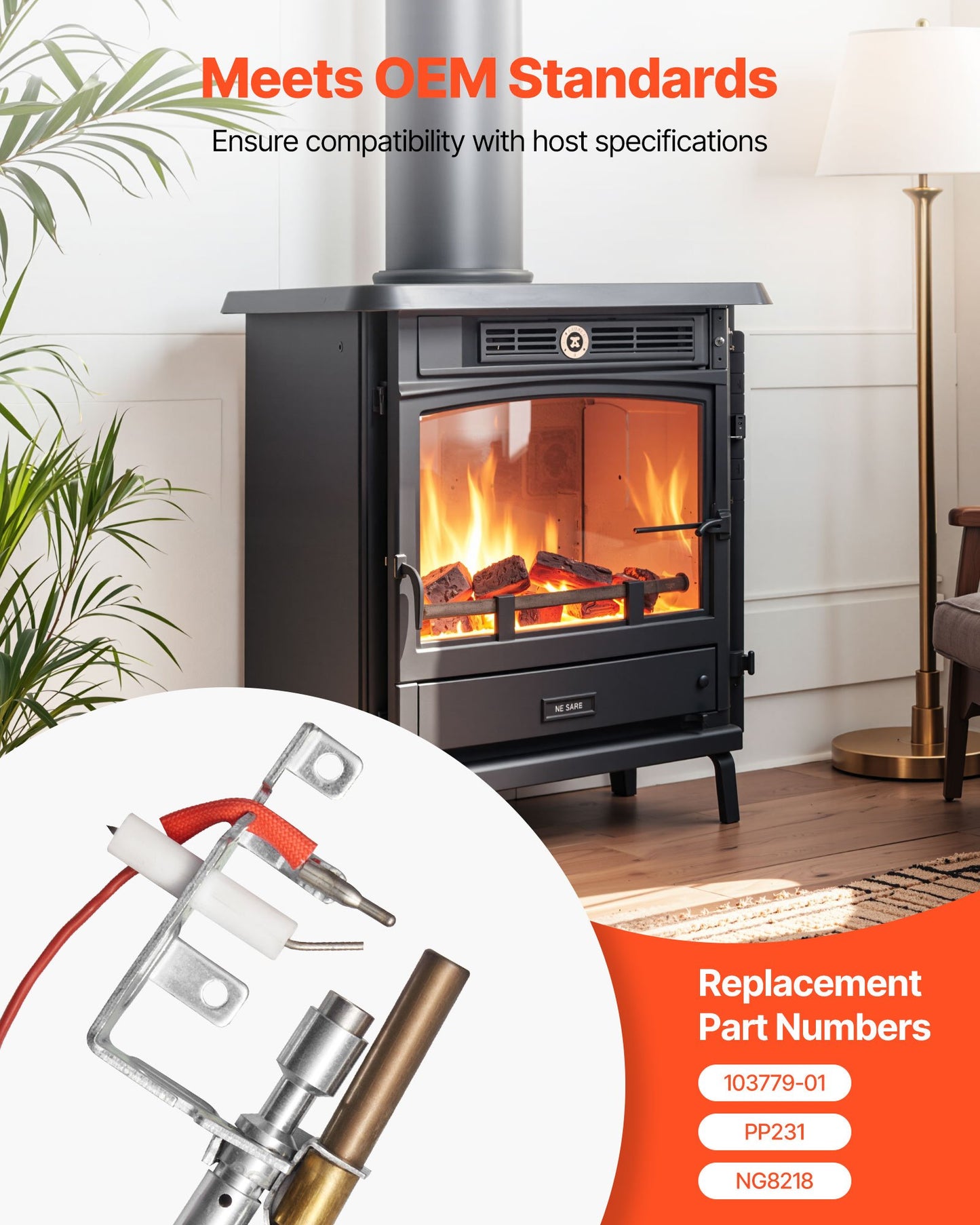 Gas Pilot Assembly, OE 103779-01, PP231, NG8218 Fireplace Natural Gas Ignition Replacement, Compatible with CIVF-25, CIVF-25CF, VFH-33M, VFH-33R, VFH-33T, VFHS-20R, VFSR-16, VFSR-18 Models