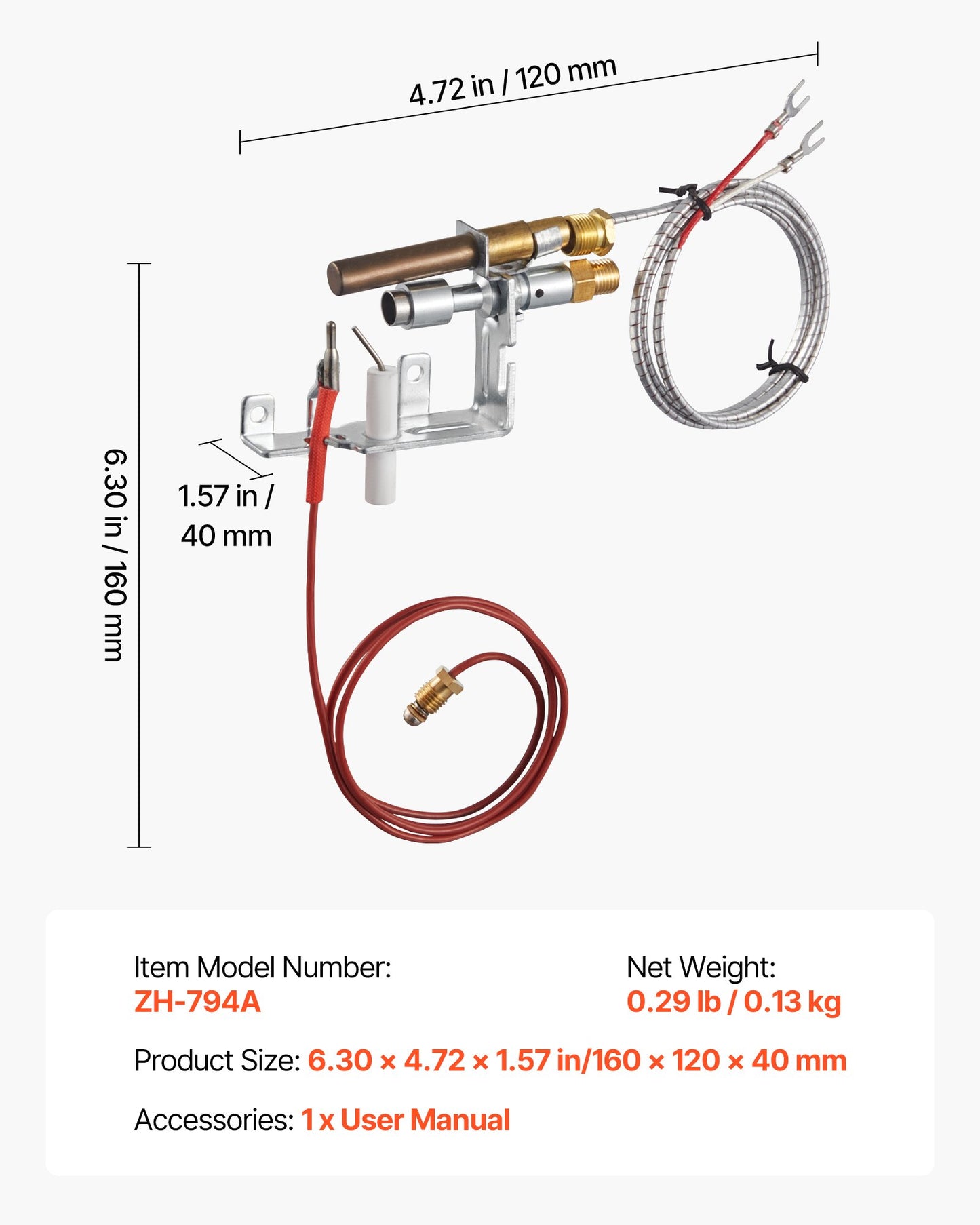 Gas Pilot Assembly, OE 103779-01, PP231, NG8218 Fireplace Natural Gas Ignition Replacement, Compatible with CIVF-25, CIVF-25CF, VFH-33M, VFH-33R, VFH-33T, VFHS-20R, VFSR-16, VFSR-18 Models