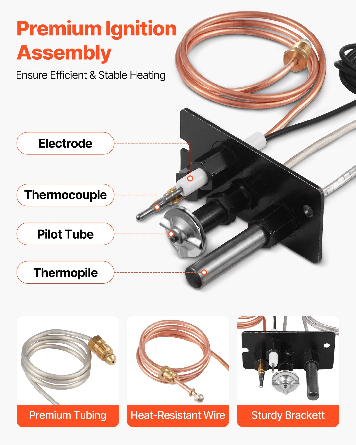 Gas Pilot Assembly, OE 10002265, 10002264, SRV10002264 Fireplace Gas Pilot Assembly, Natural Gas & LPG Ignition Replacement, Fit Majestic, Vermont Castings, Temco, Dutchwest, Monessen, Century