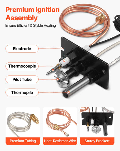 Gas Pilot Assembly, OE 10002265, 10002264, SRV10002264 Fireplace Gas Pilot Assembly, Natural Gas & LPG Ignition Replacement, Fit Majestic, Vermont Castings, Temco, Dutchwest, Monessen, Century