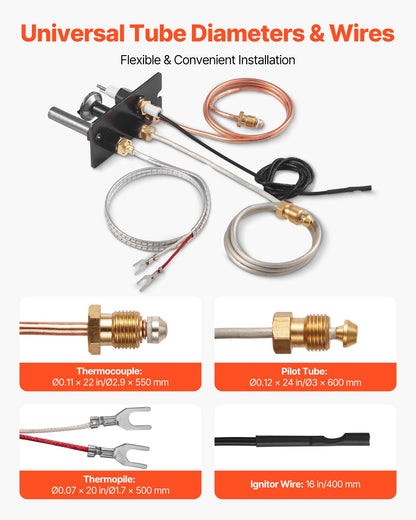 Gas Pilot Assembly, OE 10002265, 10002264, SRV10002264 Fireplace Gas Pilot Assembly, Natural Gas & LPG Ignition Replacement, Fit Majestic, Vermont Castings, Temco, Dutchwest, Monessen, Century