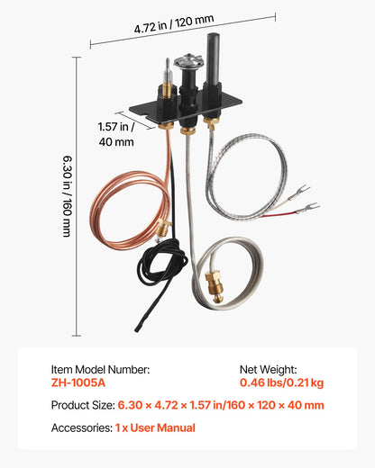 Gas Pilot Assembly, OE 10002265, 10002264, SRV10002264 Fireplace Gas Pilot Assembly, Natural Gas & LPG Ignition Replacement, Fit Majestic, Vermont Castings, Temco, Dutchwest, Monessen, Century