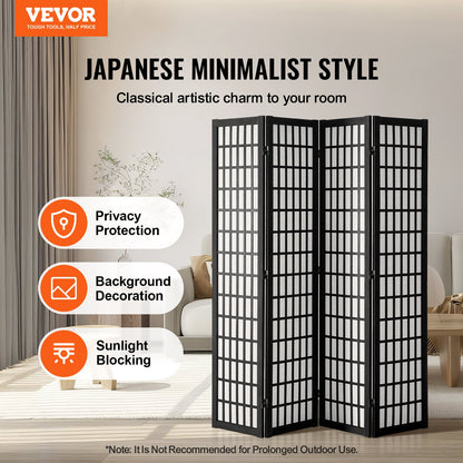 Room Divider, 4 Panel Japanese Room Divider, Wood Folding Privacy Screen Indoor, Japanese Partition Dividers Portable Decoration Screens, for Room Separation Home Office Restaurant & Bedroom