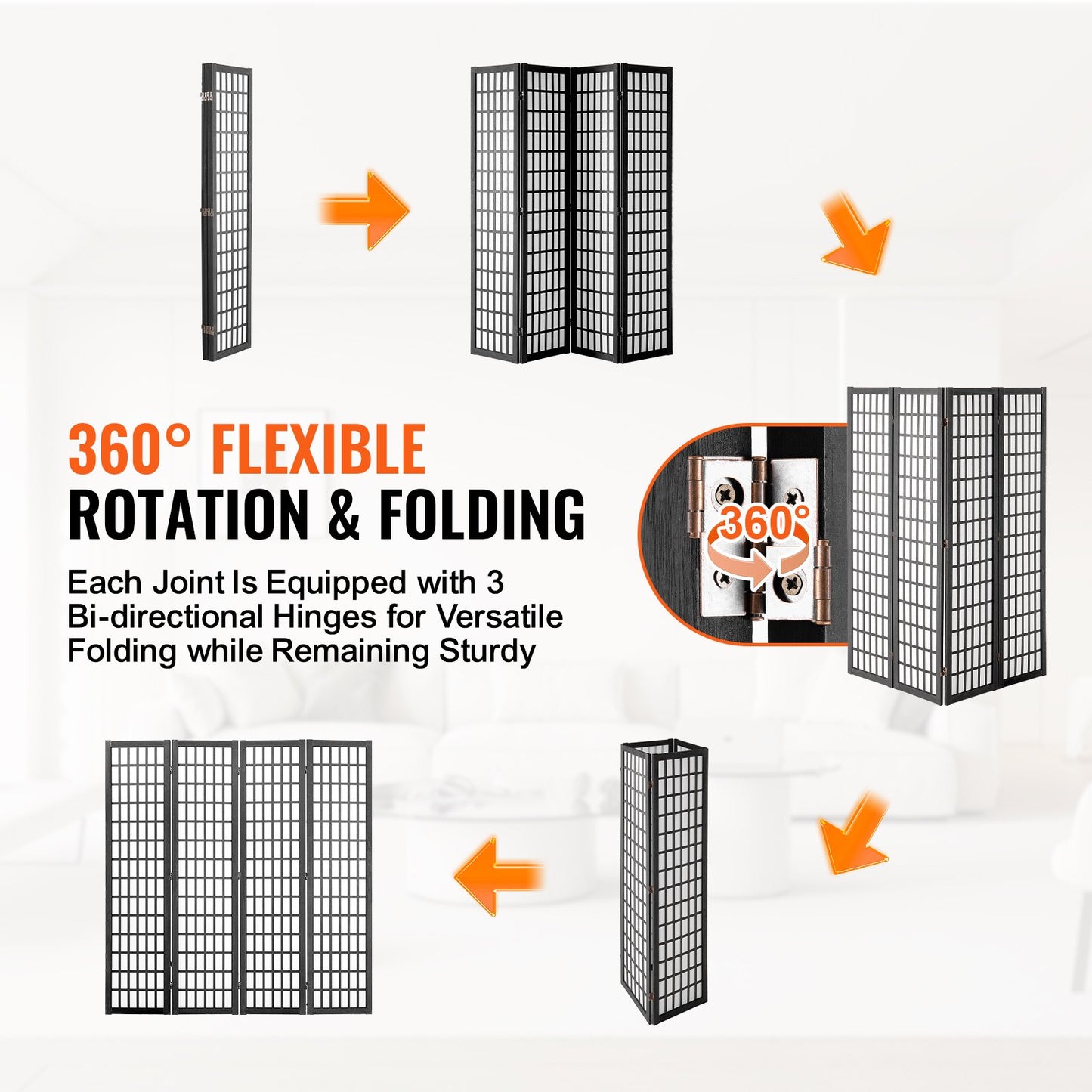 Room Divider, 4 Panel Japanese Room Divider, Wood Folding Privacy Screen Indoor, Japanese Partition Dividers Portable Decoration Screens, for Room Separation Home Office Restaurant & Bedroom