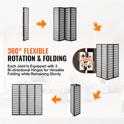 Room Divider, 4 Panel Japanese Room Divider, Wood Folding Privacy Screen Indoor, Japanese Partition Dividers Portable Decoration Screens, for Room Separation Home Office Restaurant & Bedroom