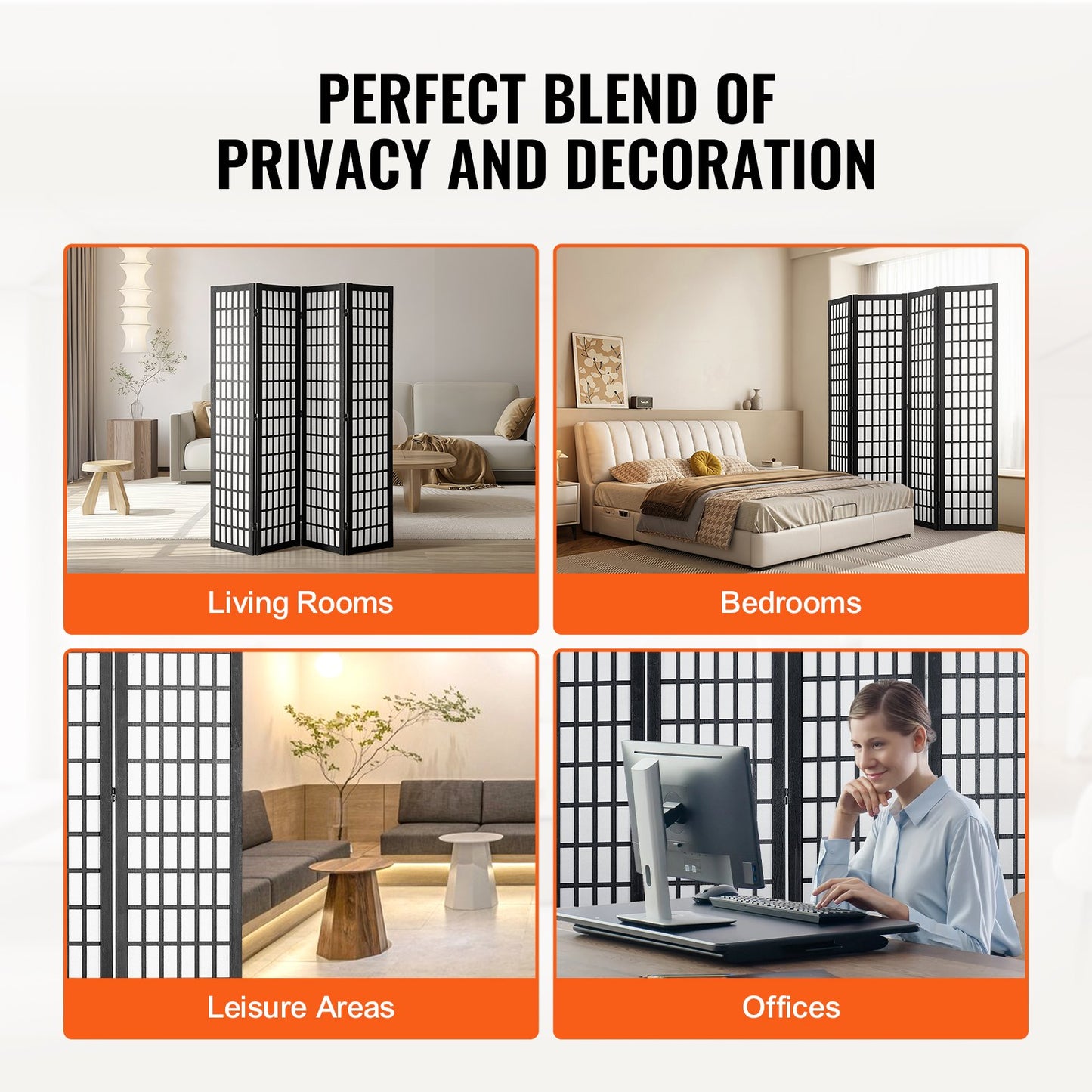 Room Divider, 4 Panel Japanese Room Divider, Wood Folding Privacy Screen Indoor, Japanese Partition Dividers Portable Decoration Screens, for Room Separation Home Office Restaurant & Bedroom