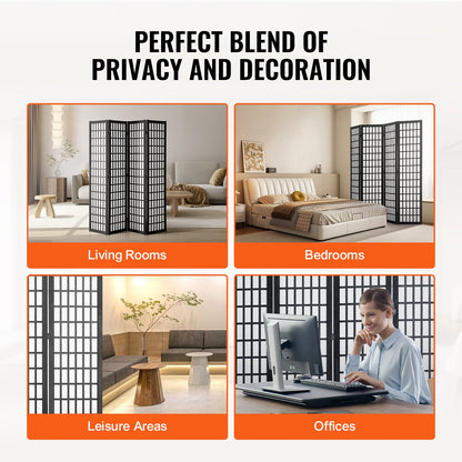 Room Divider, 4 Panel Japanese Room Divider, Wood Folding Privacy Screen Indoor, Japanese Partition Dividers Portable Decoration Screens, for Room Separation Home Office Restaurant & Bedroom