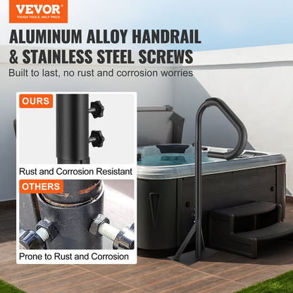 Whirlpool-Handlauf, 360° drehbarer Spa-Seitenhandlauf mit höhenverstellbarem Profil (122–160 cm), rostfreier Aluminium-Spa-Treppe, Whirlpool-Handlauf mit Schiebefuß für den Innen- und Außenbereich, Tragkraft: 272 kg