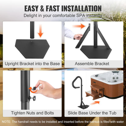 Whirlpool-Handlauf, 360° drehbarer Spa-Seitenhandlauf mit höhenverstellbarem Profil (122–160 cm), rostfreier Aluminium-Spa-Treppe, Whirlpool-Handlauf mit Schiebefuß für den Innen- und Außenbereich, Tragkraft: 272 kg