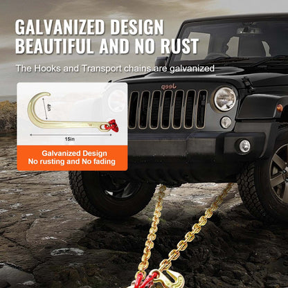 G80 V Bridle Chain, 5/16" x 2' Towing Chain Bridle with 15" J Hooks and Grab Hooks, Heavy Duty Transport Tow Chain Bridle with 10800 lbs Safe Working Load for Flatbed Truck Wrecker Recovery