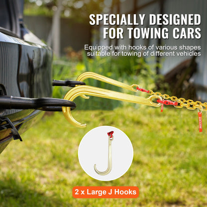 G80 V Bridle Chain, 5/16" x 2' Towing Chain Bridle with 15" J Hooks and Grab Hooks, Heavy Duty Transport Tow Chain Bridle with 10800 lbs Safe Working Load for Flatbed Truck Wrecker Recovery